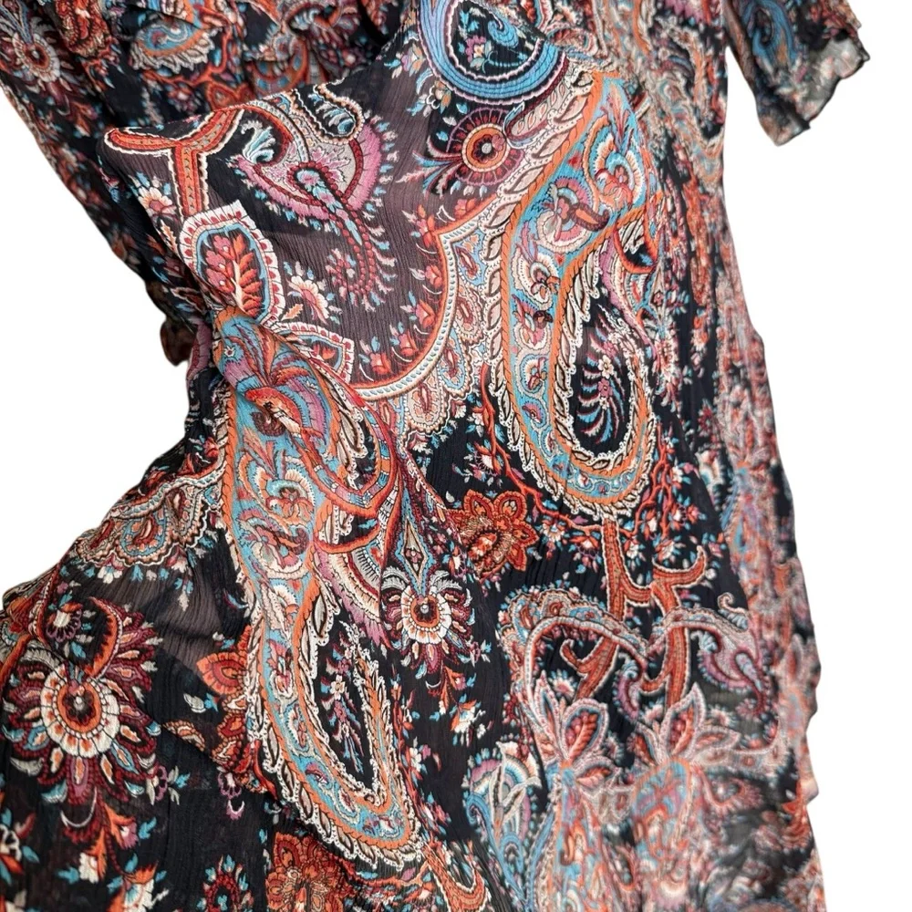 Banana Republic X Olivia Palermo Paisley 100% Silk Dark Boho Midi Dress Witchy - Picture 12 of 13